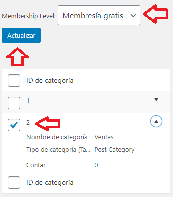 nivel-membresía-asignada-categoría-wp-simple-membership