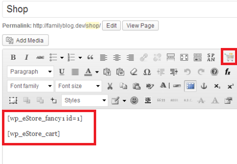 wordpress-eStore-plugin-adding-shortcode