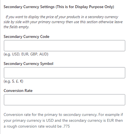 wordpress-eStore-plugin-secondary-currency-settings