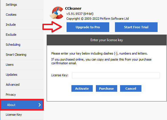 Ccleaner options about