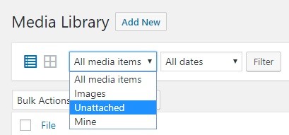 delete-unused-images-wordpress-media-unattached-option