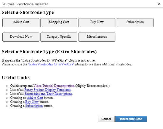wordpress-eStore-plugin-shortcode-inserter