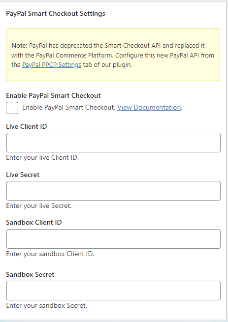 wp-simple-shopping-cart-paypal-smart-checkout-settings