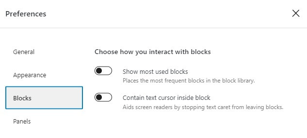 wordpress-gutenberg-editor-options-preferences-blocks