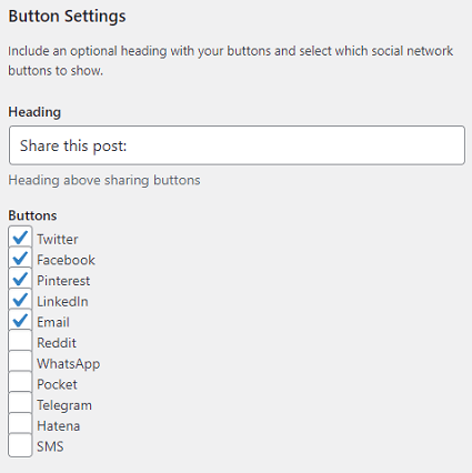 WordPress scriptless social sharing plugin button settings