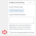 WP Scriptless Social sharing Plugin Disable Buttons