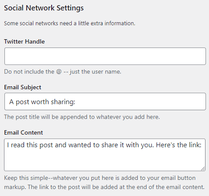 WordPress scriptless social sharing plugin network settings